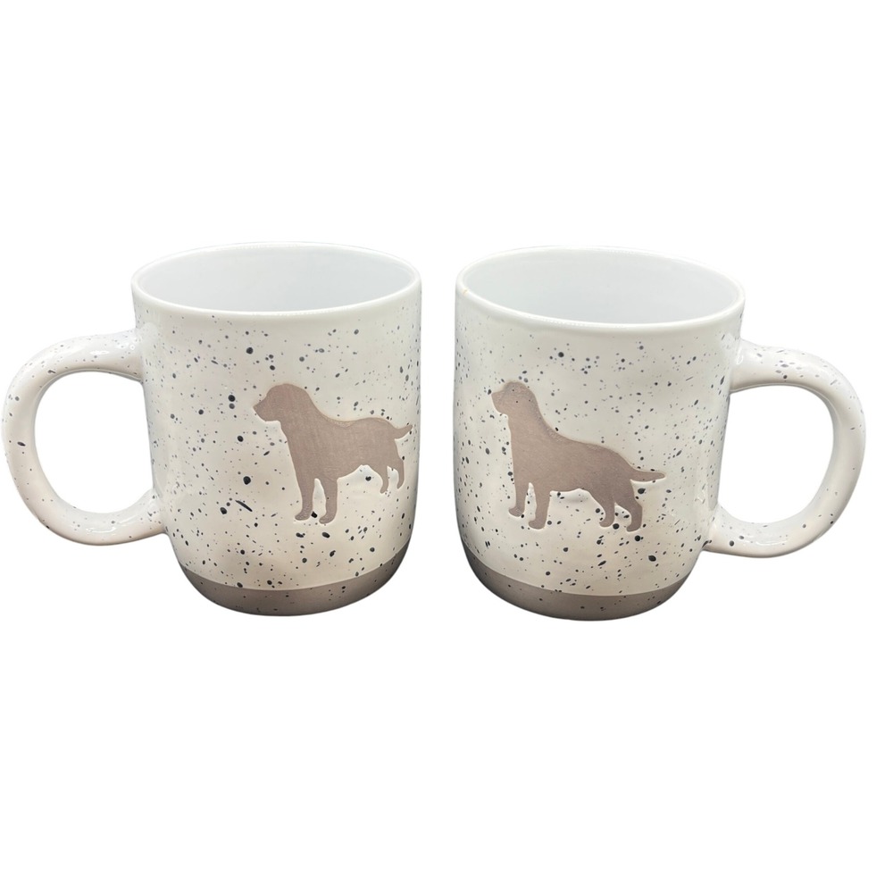 PAW & TAIL Dog Labrador Mugs Set‎ of 2 White Speckled Coffee Cup Dog Lab Lover